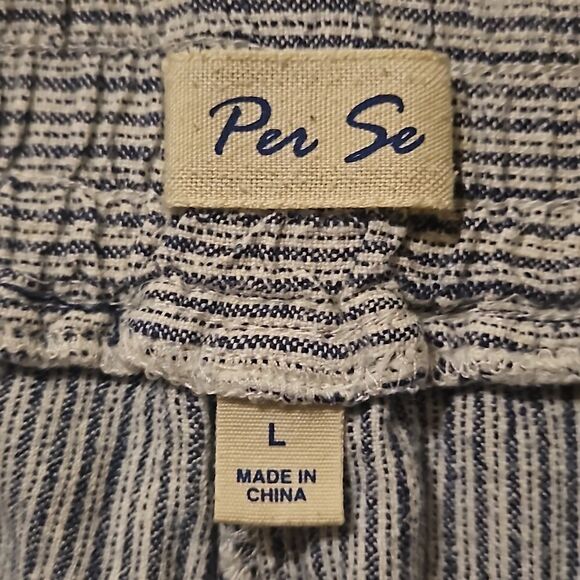 Per Se Striped Linen Blend Shorts Size L Pockets Drawstring & Elastic Waistband - Picture 2 of 7